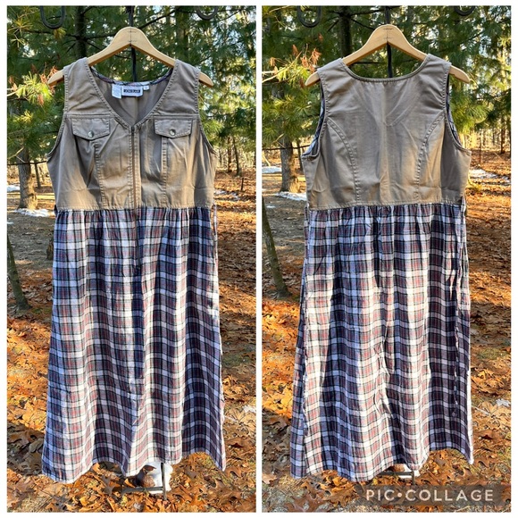 90s Joni Blair Flannel Midi Pinafore Dress Size L - Picture 2 of 15